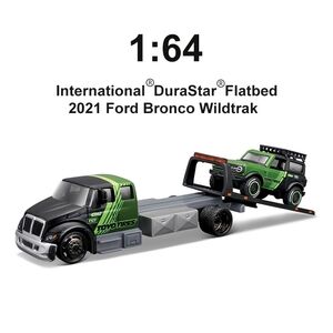 Diecast Maisto 1/64 International DuraStar Flatbed and 2021 Bronco Wildtrak